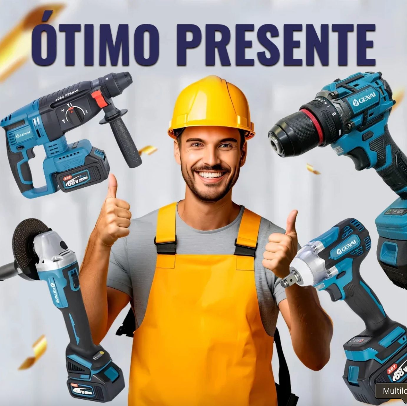 🔥【PREÇO DE FÁBRICA】🔥 Kit de ferramentas 4 em 1 Furadeira, Chave de fenda/Chave de impacto/Amolador/Martelo 2 baterias de 21 V Caixa