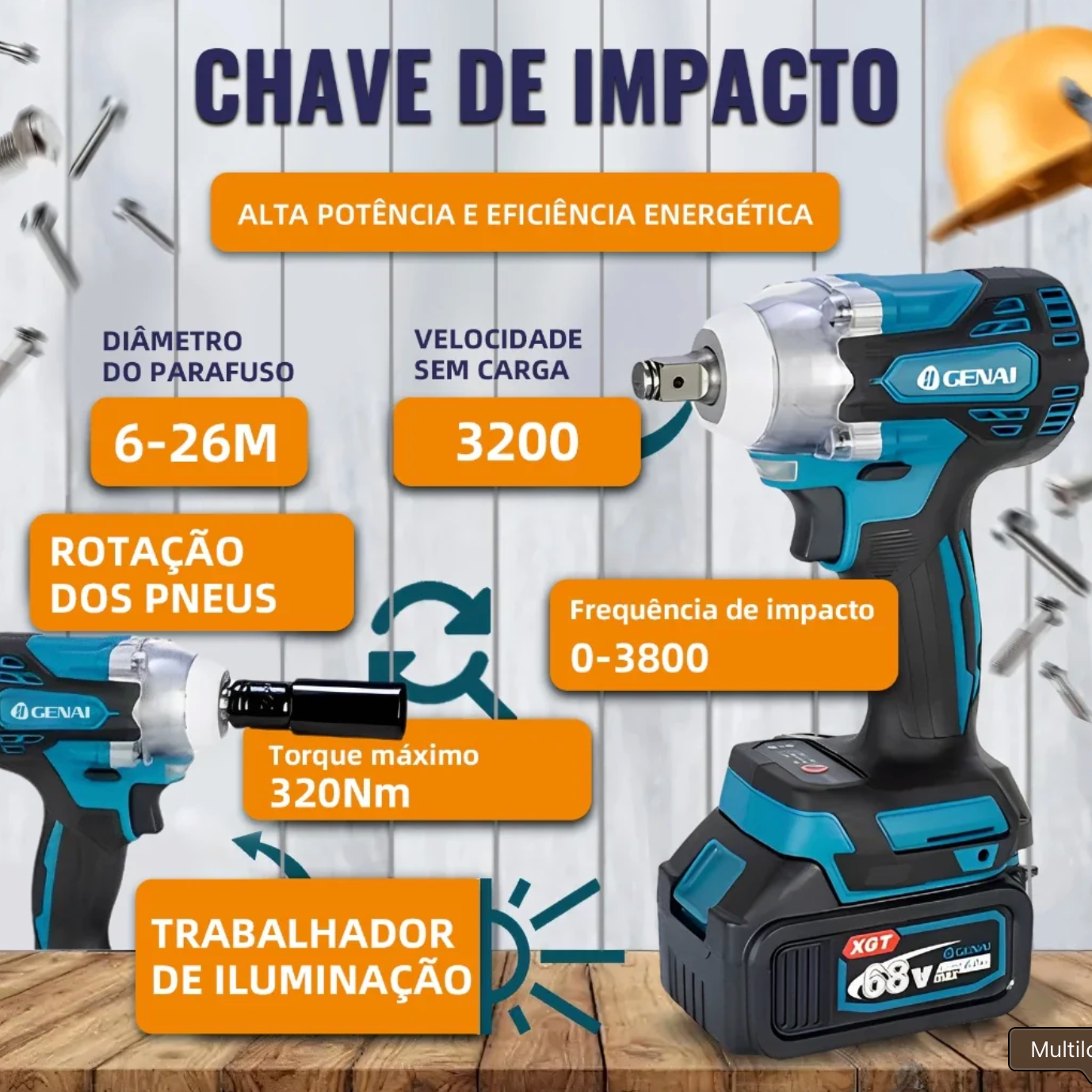🔥【PREÇO DE FÁBRICA】🔥 Kit de ferramentas 4 em 1 Furadeira, Chave de fenda/Chave de impacto/Amolador/Martelo 2 baterias de 21 V Caixa