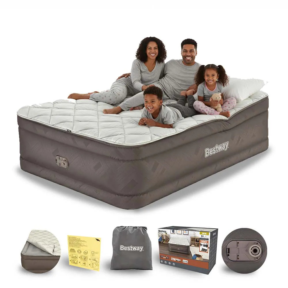 Colchão Inflável Queen Fortech Com Bomba Embutida Bivolt + Bolsa Bestway