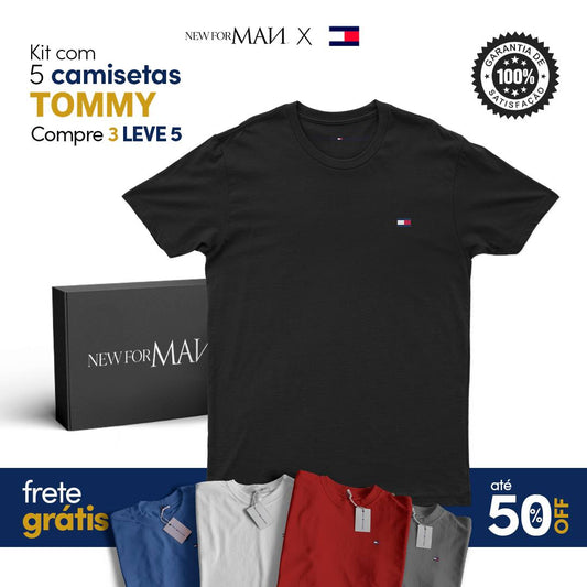 (Compre 3 Leve 5) Kit 5 Camisetas Tommy H + Pack com 3 Cuecas Boxer de Brinde