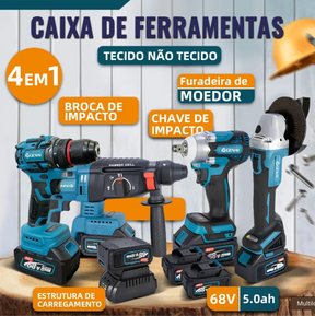 🔥【PREÇO DE FÁBRICA】🔥 Kit de ferramentas 4 em 1 Furadeira, Chave de fenda/Chave de impacto/Amolador/Martelo 2 baterias de 21 V Caixa