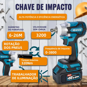 🔥【PREÇO DE FÁBRICA】🔥 Kit de ferramentas 4 em 1 Furadeira, Chave de fenda/Chave de impacto/Amolador/Martelo 2 baterias de 21 V Caixa