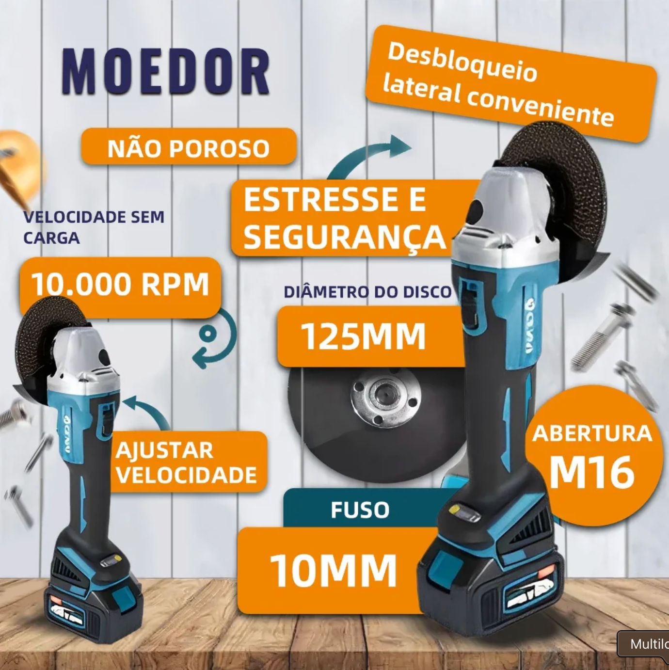 🔥【PREÇO DE FÁBRICA】🔥 Kit de ferramentas 4 em 1 Furadeira, Chave de fenda/Chave de impacto/Amolador/Martelo 2 baterias de 21 V Caixa
