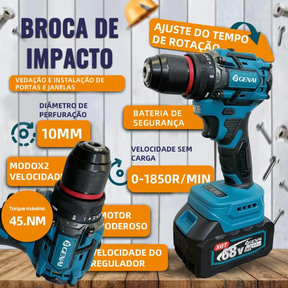 🔥【PREÇO DE FÁBRICA】🔥 Kit de ferramentas 4 em 1 Furadeira, Chave de fenda/Chave de impacto/Amolador/Martelo 2 baterias de 21 V Caixa