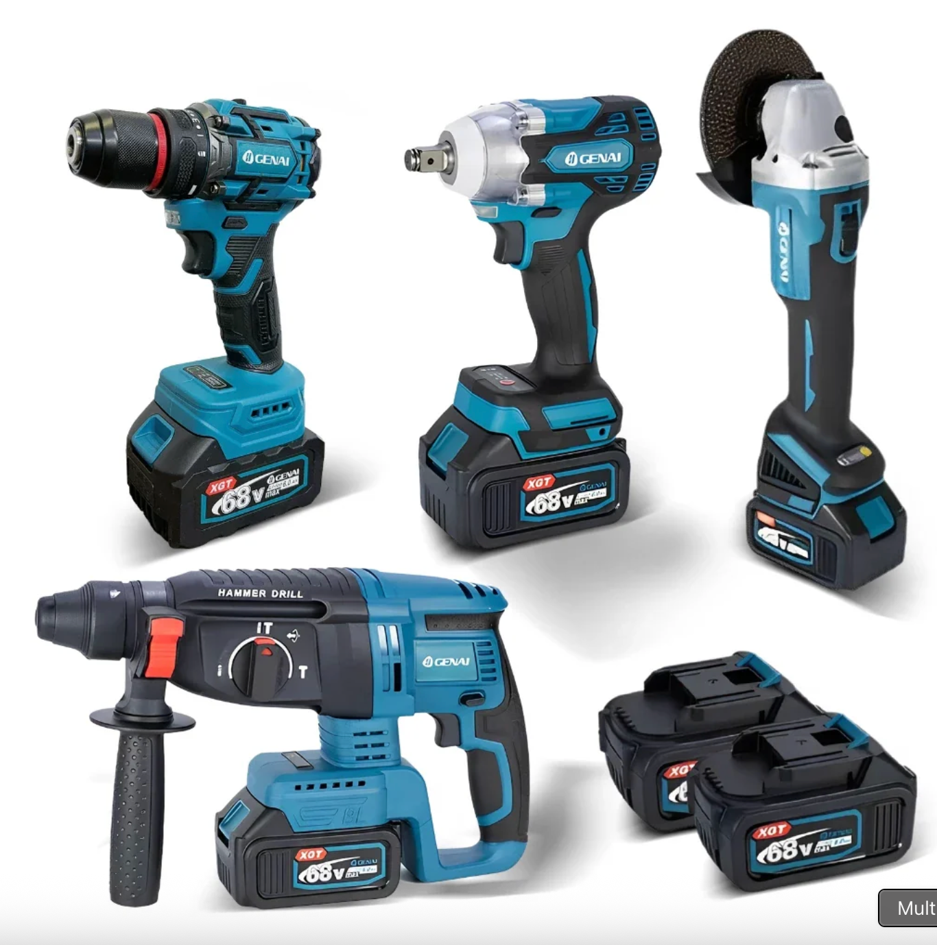 🔥【PREÇO DE FÁBRICA】🔥 Kit de ferramentas 4 em 1 Furadeira, Chave de fenda/Chave de impacto/Amolador/Martelo 2 baterias de 21 V Caixa