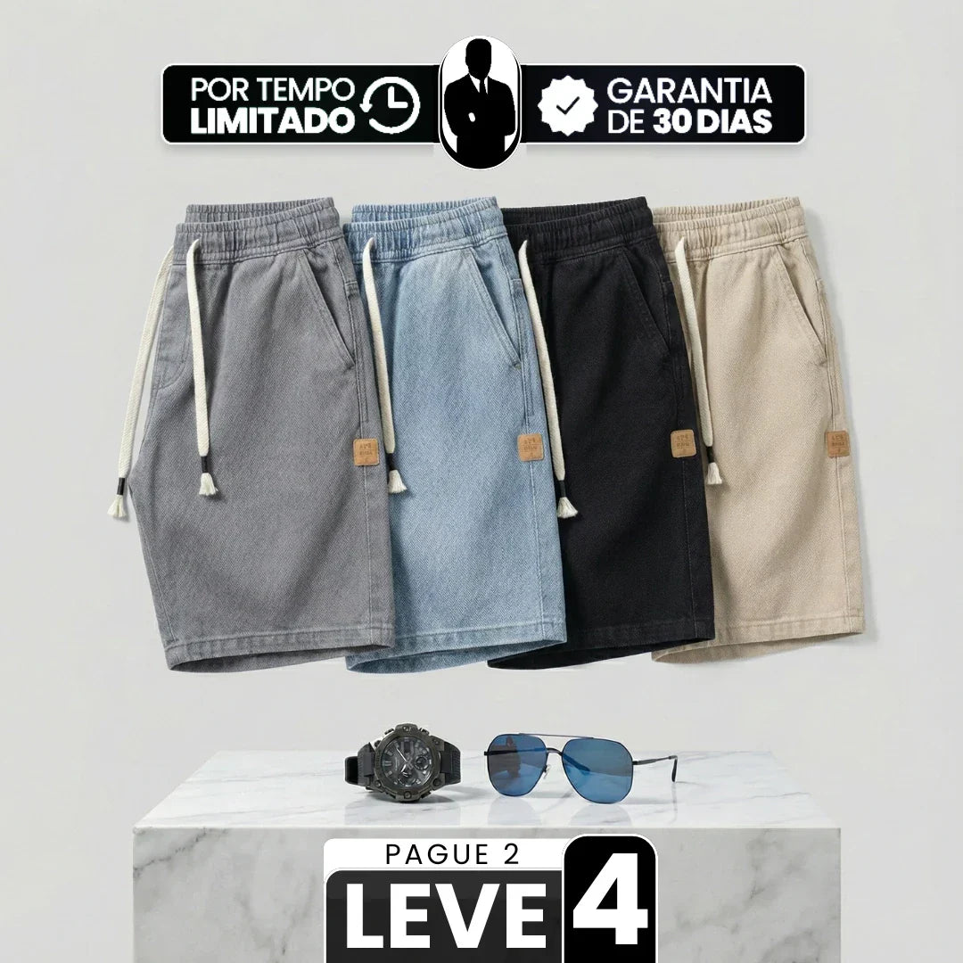 [Leve 4, Pague Só 2!] Bermuda Jeans Knox Masculina em Sarja de Algodão e Poliéster + BRINDES ( PREÇO DE ATACADO)