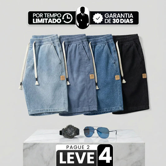 [Leve 4, Pague Só 2!] Bermuda Jeans Knox Masculina em Sarja de Algodão e Poliéster + BRINDES ( PREÇO DE ATACADO)