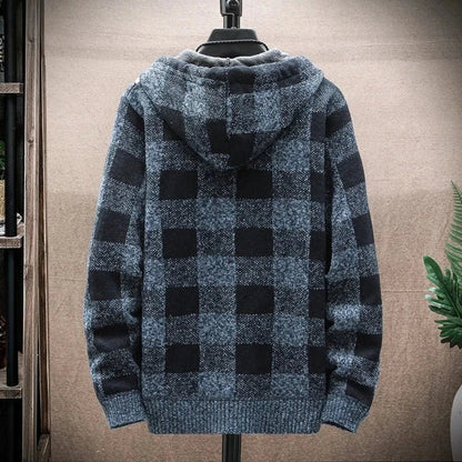 Blusa Masculina Xadrez com Zíper e Capuz