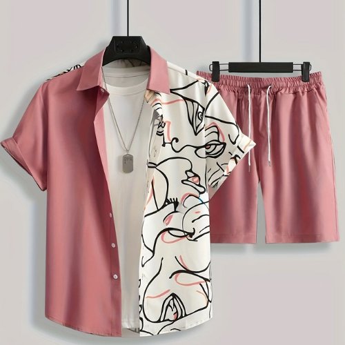 Conjunto Masculino Estampado Bicolor - Camisa e Bermuda